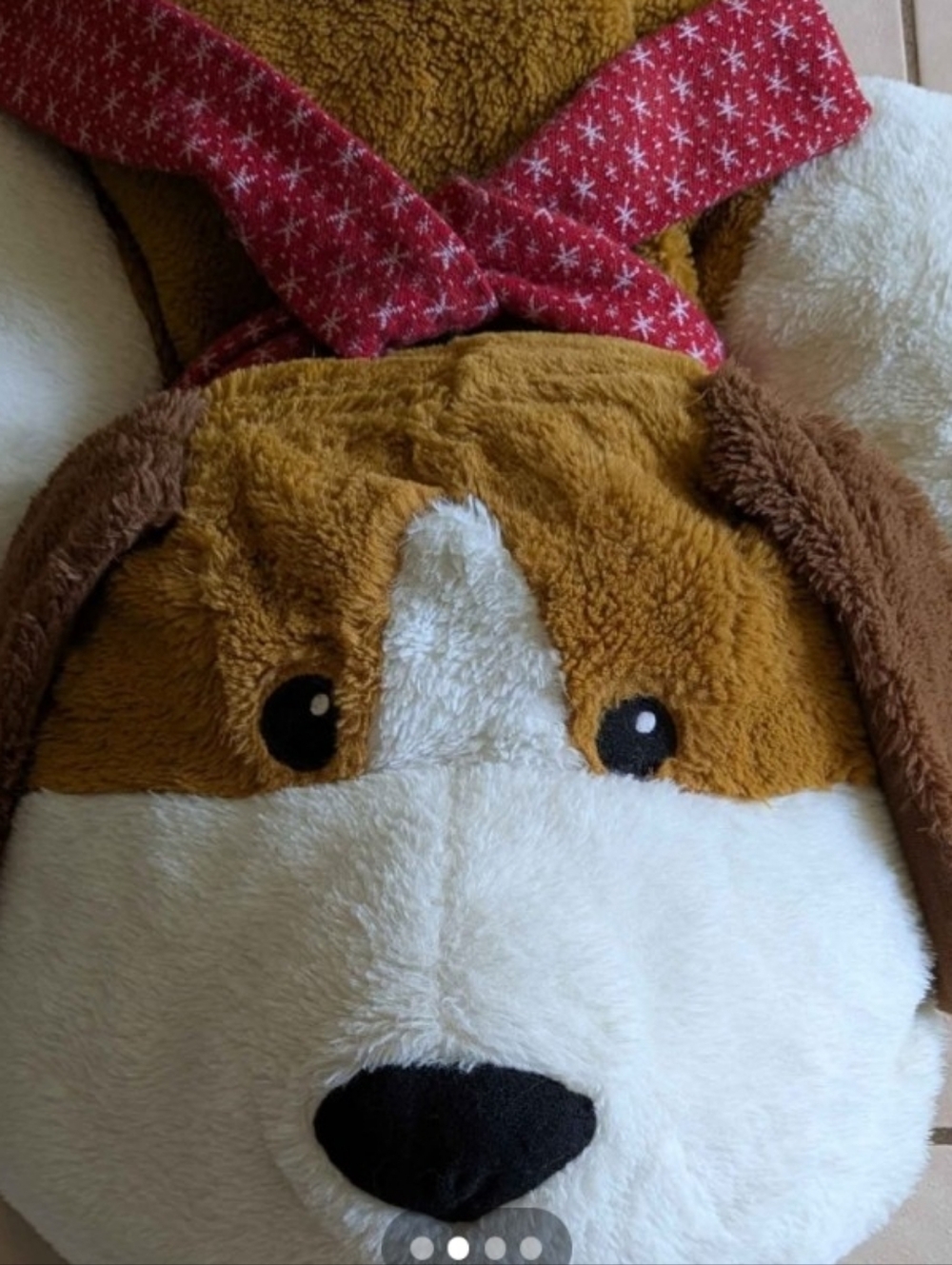 Pound Puppy Plush XL Brown, WhitE Red Ribbon Squeaker Each Paw 37 L 30 W